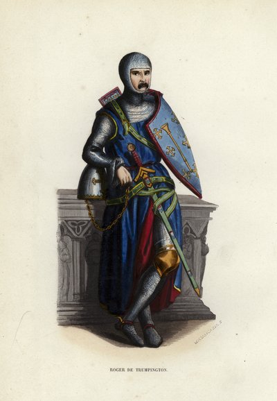 Roger De Trumpington (renkli gravür) by European School