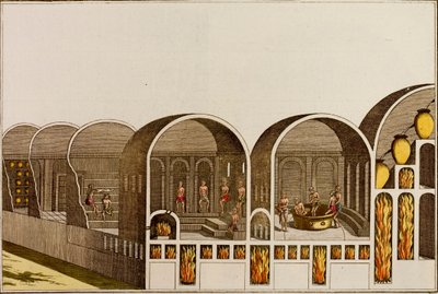 Yerden ısıtmalı Roma hamamı (renkli gravür) by European School
