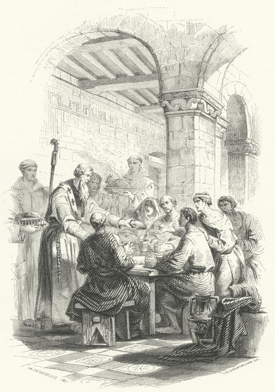 Aziz Eligius fakirlere yemek servisi yapıyor (gravür) by European School