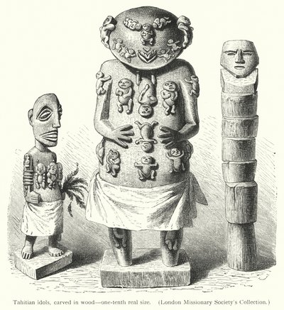 Tahiti putları, tahtaya oyulmuş (gravür) by European School