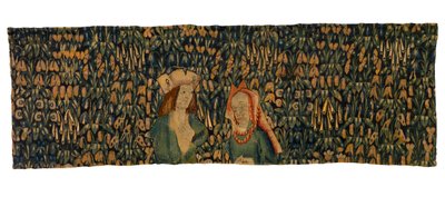 Bir çifti tasvir eden mille fleurs goblen parçası (yün) by European School