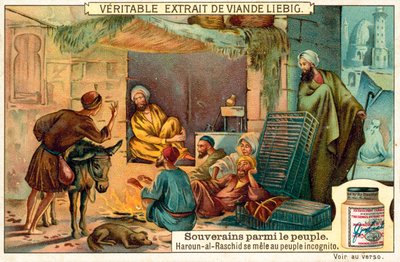 Abbasi halifesi Harun el-Rashid, halkıyla gizlice karışıyor (chromolitho) by European School