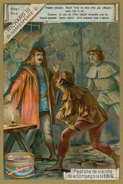 Clarence Dükü ve Assasinleri, Perde I, William Shakespeare'in 'Richard III'ünden Sahne IV (chromolitho) by European School
