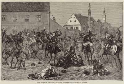 Hırvatistan'daki İsyanlar, Agram'da İsyancıları dağıtan Hussars (gravür) by European School