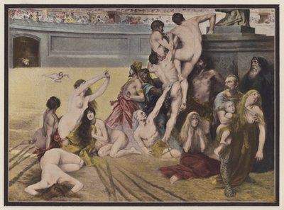 Sirk, bir Roma arenasında aslanlara atılan insanlar (renkli taş) by European School