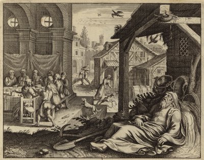 Tobit, serçelerin dışkısıyla kör oldu (gravür) by European School