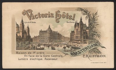 Victoria Hotel, Amsterdam (renkli gravür) by European School