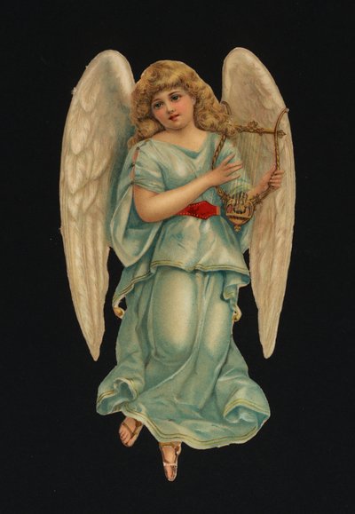 Viktorya dönemi artıkları: Bir arp çalan melek (chromolitho) by European School