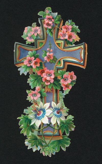Viktorya dönemi artıkları: Kutsal haç (chromolitho) by European School