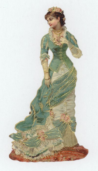 Victoria elbiseli kadın (chromolitho) by European School