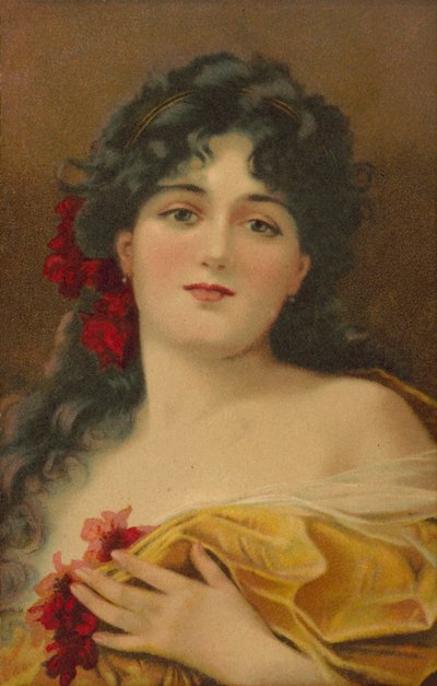 Kırmızı çiçekli elbise giymiş kadın (renkli lito) by European School