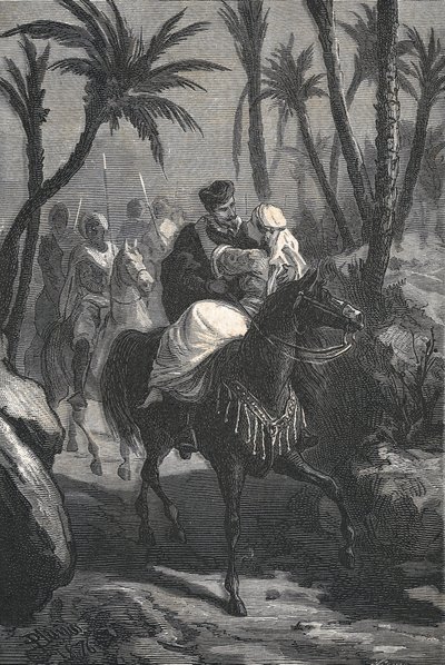 Cervantes bir vahada bir kadınla ata biniyor by Eusebio Planas