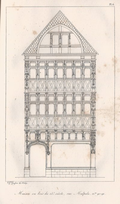 15. yüzyıldan kalma ahşap ev rue Malpalu n ° 90-92 by Eustache Hyacinthe Langlois
