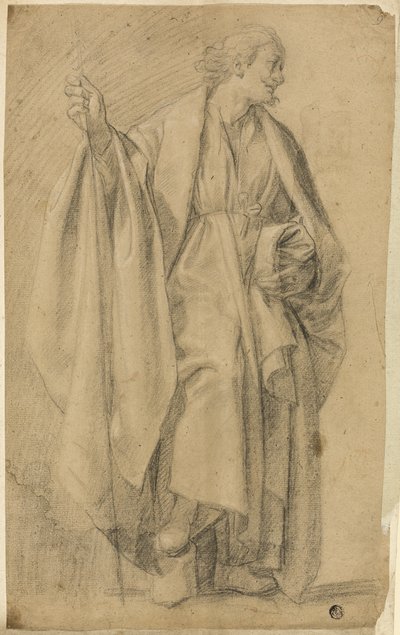 Ayakta Dökümlü Erkek Figürü, Holding Personeli by Eustache Le Sueur