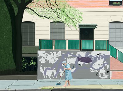 Kaldırım Süpüren Kadın, Brooklyn (dijital sanat) by Evan Sklar