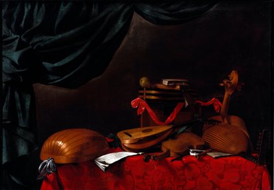 Müzik aletleri ve armut ile natürmort Boyama Evarista Baschenis (1617-1677) 17. yüzyıl. Bergamo, Accademia Carrara, İtalya by Evaristo Baschenis