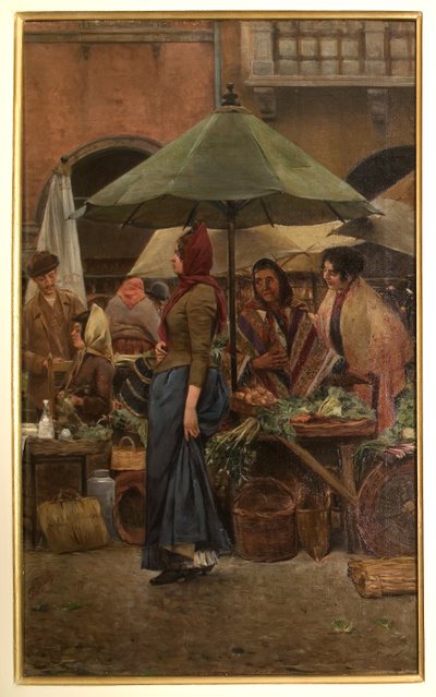 Piazza delle Erbe 1892 (tuval üzerine yağlı boya) by Evaristo Cappelli
