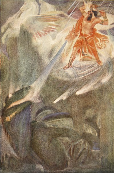 Lewis Spence'in "Babil ve Asur Mitleri ve Efsaneleri"nden bir çizim, "Görmesi gereken güçlüydü" by Evelyn Paul