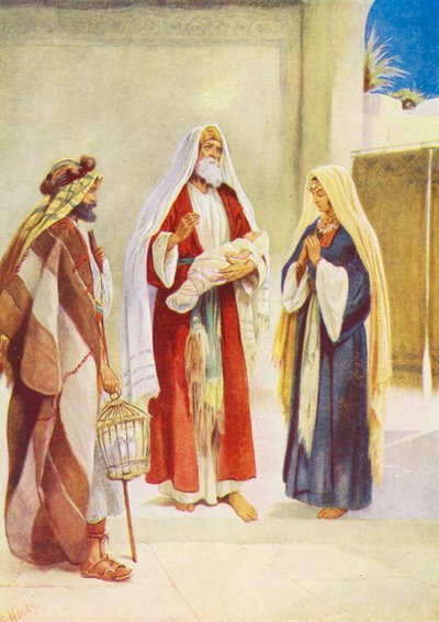 Tapınağa götürülen Bebek İsa (renkli taş baskı) by Evelyn Stuart Hardy