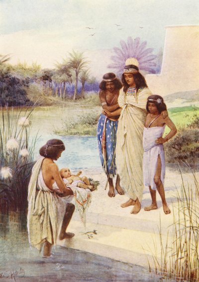 Bebek Musa Kurtarıldı (renkli taş baskı) by Evelyn Stuart Hardy