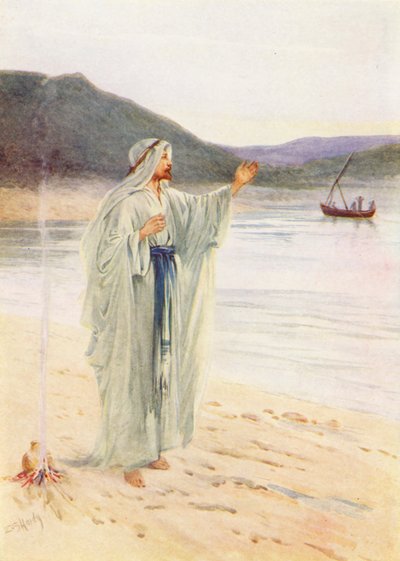 İsa ile Kahvaltı (renkli taş baskı) by Evelyn Stuart Hardy