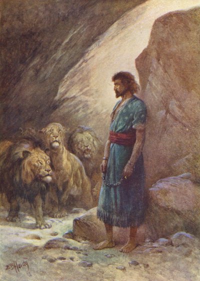 Daniel ve aslanlar (renkli taş baskı) by Evelyn Stuart Hardy