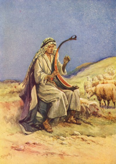 David Arpını Çalıyor (renkli taş baskı) by Evelyn Stuart Hardy