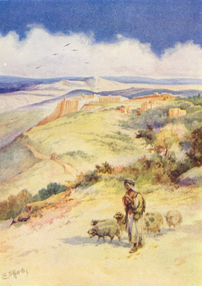 Çoban Çocuk David (renkli taş baskı) by Evelyn Stuart Hardy