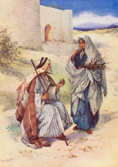 Elijah ve Nazik Kadın (renkli taş baskı) by Evelyn Stuart Hardy