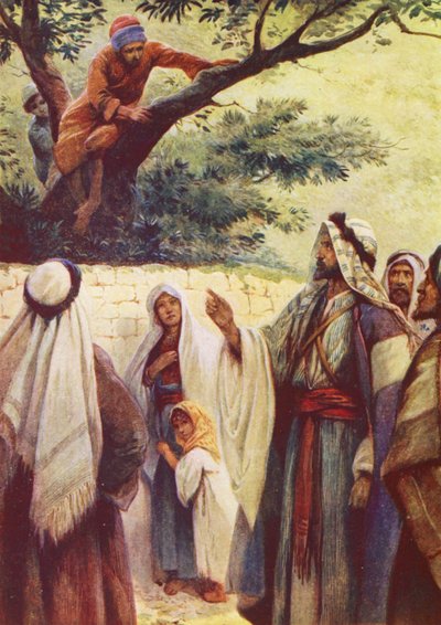 İsa ve Zakkay (renkli taş baskı) by Evelyn Stuart Hardy