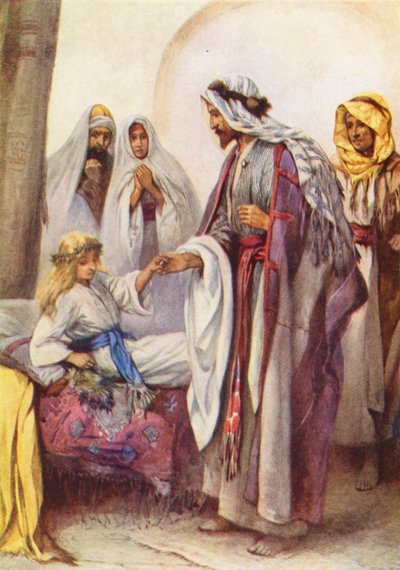 İsa küçük bir kızı iyileştiriyor (renkli taş baskı) by Evelyn Stuart Hardy
