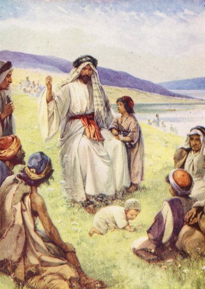 İsa Arkadaşlarına Öğretiyor (renkli taş baskı) by Evelyn Stuart Hardy