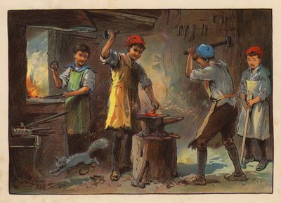 Küçük İşçiler: Demirci (renkli taş baskı) by Evelyn Stuart Hardy
