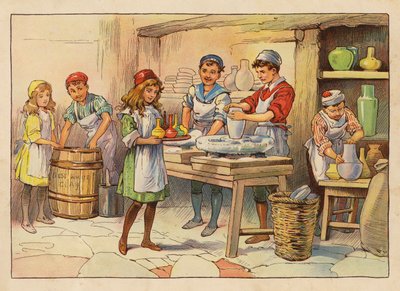 Küçük İşçiler: Çömlekçiler (renkli taş baskı) by Evelyn Stuart Hardy