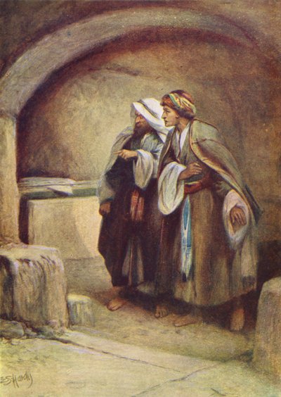 Petrus ve Yuhanna Mezara Koşuyor (renkli taş baskı) by Evelyn Stuart Hardy