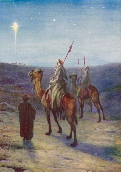Yıldızı izleyen Bilge Adamlar (renkli taş baskı) by Evelyn Stuart Hardy