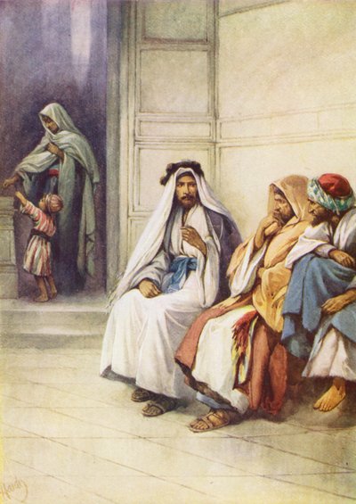 Sahip olduğu her şeyi veren zavallı kadın (renkli taş baskı) by Evelyn Stuart Hardy