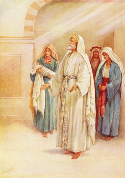 Zekeriya ve Elizabet, Bebek Yahya ile birlikte (renkli taş baskı) by Evelyn Stuart Hardy