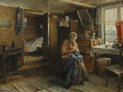 Farmer's Interior'daki Karısı (tuval üzerine yağlıboya) by Even Ulving