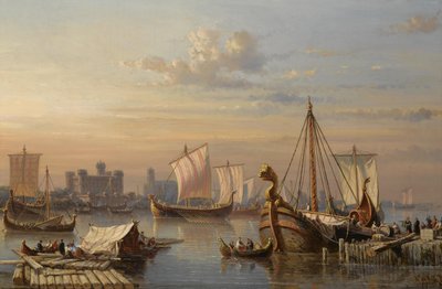 19. yüzyılın ortalarında Thames Nehri üzerindeki Viking gemileri by Everhardus Koster