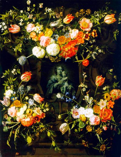 Çiçeklerle çevrili Madonna, 1662 by Eykens or Ijkens Ykens