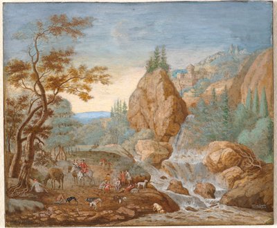 Ön Planda Bir Av Partisi Olan Dağ Manzarası by F.C. van Bracht