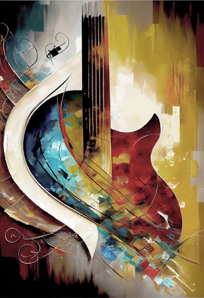 Soyut müzik yağlıboya: gitar kalın fırça darbeleri tuval sanat baskıları by F. Abderrahim