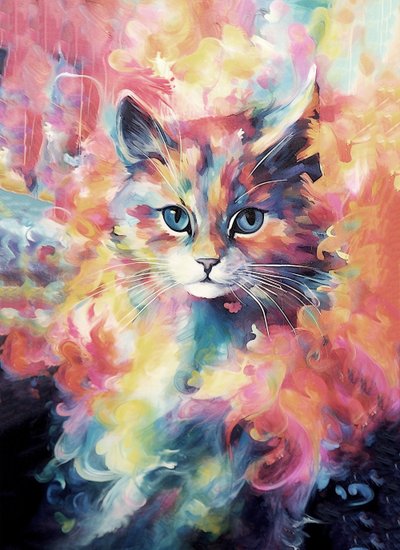 Bir evcil hayvanın soyut tablosu, parlak canlı renklerde bir kedi, duvar sanatı baskıları by F. Abderrahim
