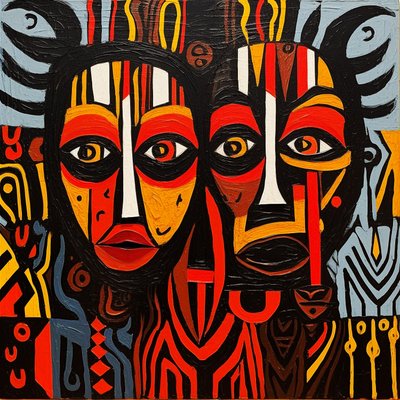 Afrika kabile yüzleri, Picasso tarzı tablo, tuval duvar tablosu by F. Abderrahim