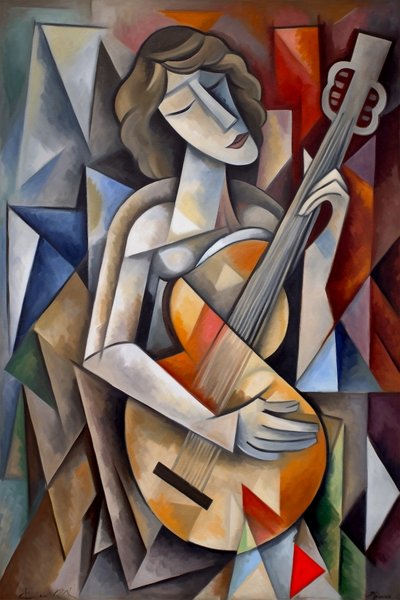 Parçalarda Analitik Kübizm ve Müzik, dikey kanvas baskı, duvar dekorasyonu by F. Abderrahim