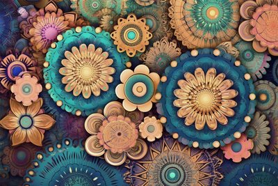 Renkli mandala çiçeği, canlı güzellikte bir bahçe, duvar sanatı baskıları by F. Abderrahim