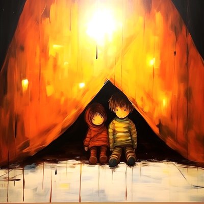 İki masum çocuğun çizimi, gerçeküstü duvar sanatı | Kanvas Tablolar by F. Abderrahim
