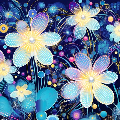 Mavi çiçek motifli desen, yayoi kusama tarzı, çevrimiçi güzel sanatlar baskıları by F. Abderrahim