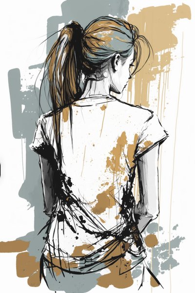 Arkadan çizilmiş kızlar, minimalist kaotik çizgiler çizimi, duvar sanatı baskıları by F. Abderrahim